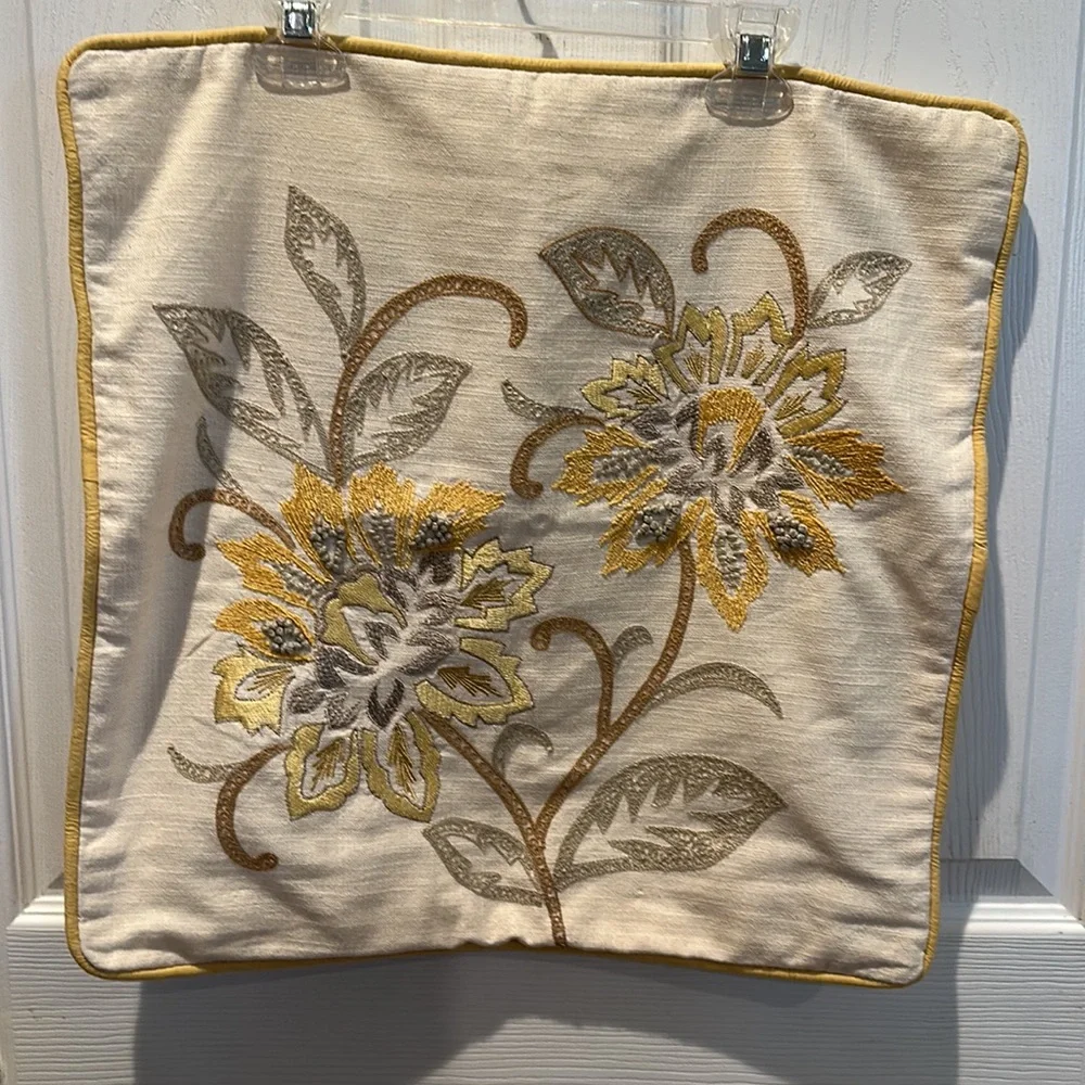 Pier one pillow case cover floral 18x18 tan / gold / neutral colors